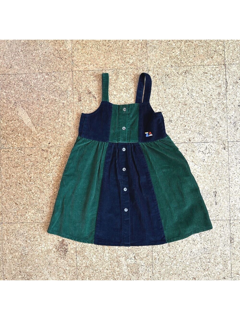 Bobo Choses Corduroy Dress Girls 6-7 Yrs 122cm Navy Green Cotton Funny Friends